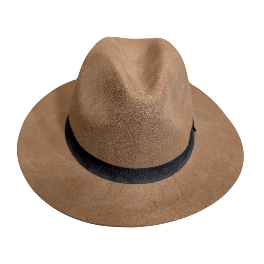MNG Women Tan Fedora Hat‎ With Black Band One Size 100 % WOOL